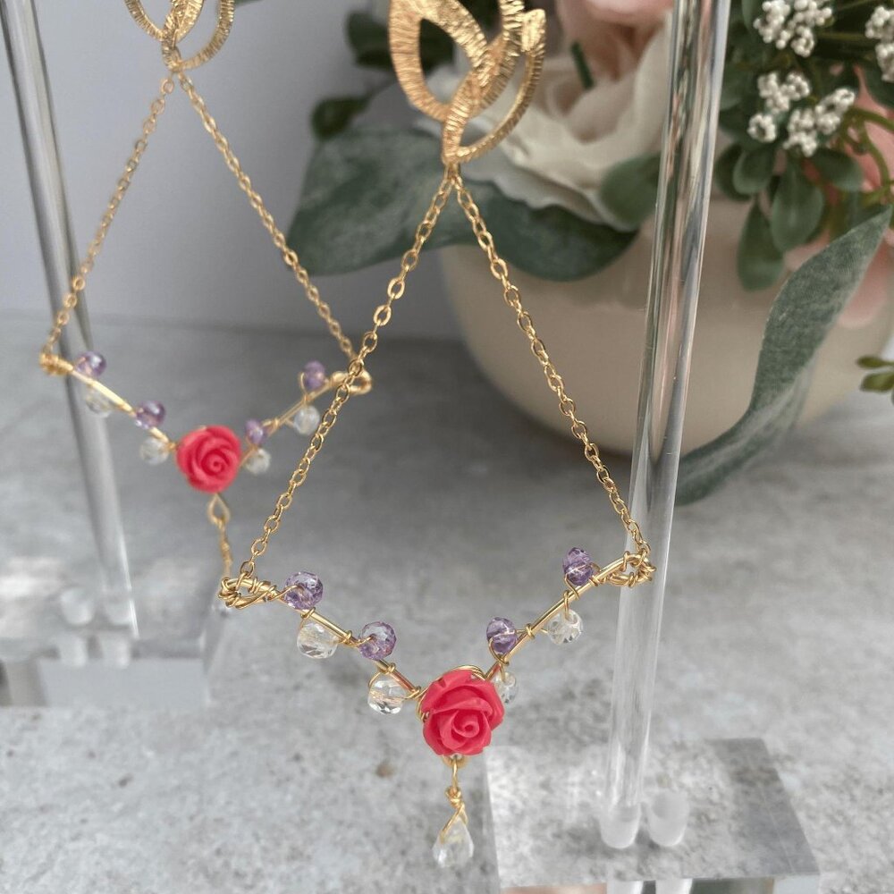 Gold-Filled Floral Crystal Threader Earrings – Elegant Statement Jewelry